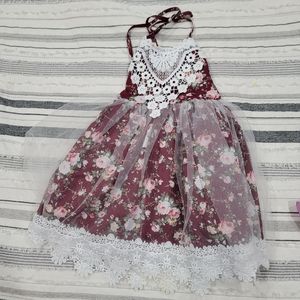 Just Couture girls halter summer tutu burgundy floral dress 2T